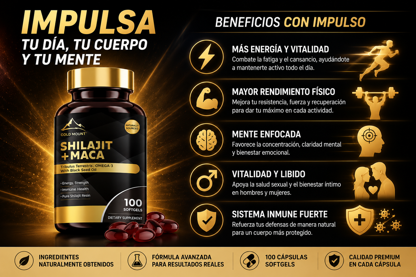 Suplemento Shilajit + Maca 100 capsulas