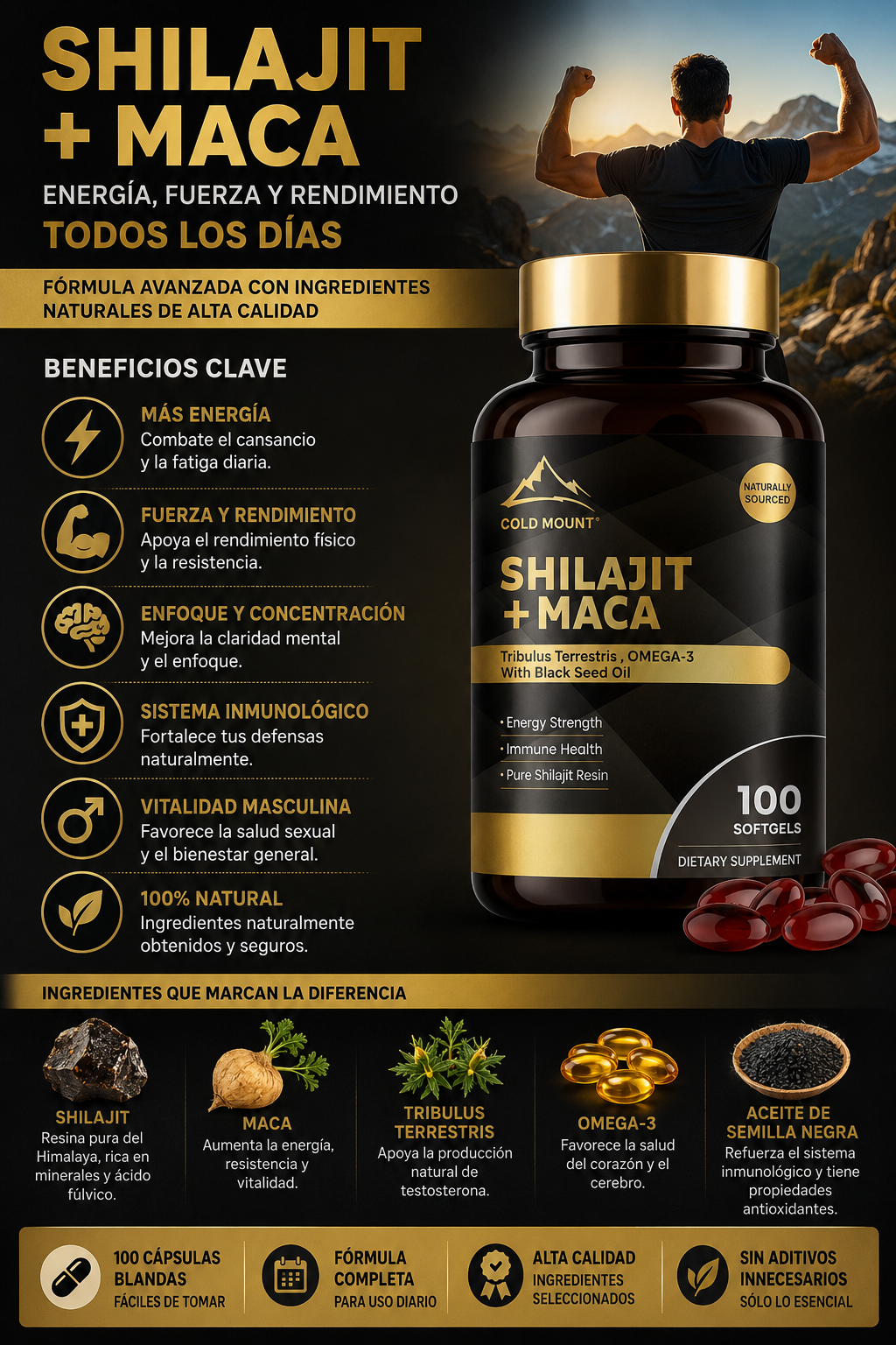 Suplemento Shilajit + Maca 100 capsulas