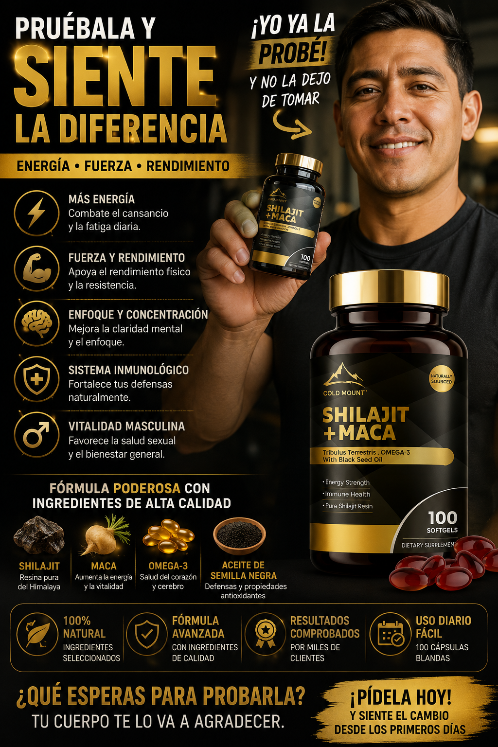 Suplemento Shilajit + Maca 100 capsulas