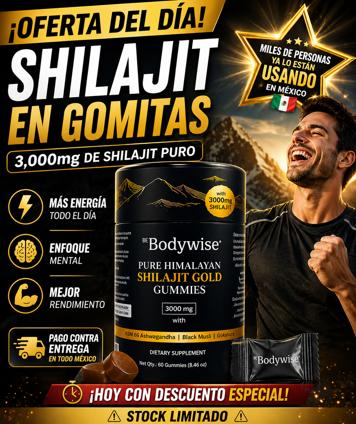Suplemento Shilajit Gomas 60 Pcs 3000mg ⭐⭐⭐⭐⯪ 1,989 Reseñas de clientes satisfechos.